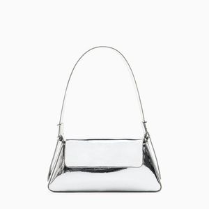 ZARA NEW WOMAN MINIMALIST SHOULDER BAG WITH FLAP SILVER 6527/010